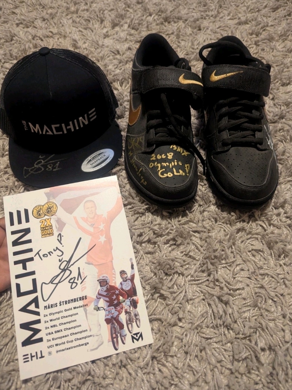 Rare Maris Strombergs Signed Nike Gyrizo Shoes Hat Card Olympic BMX 2008